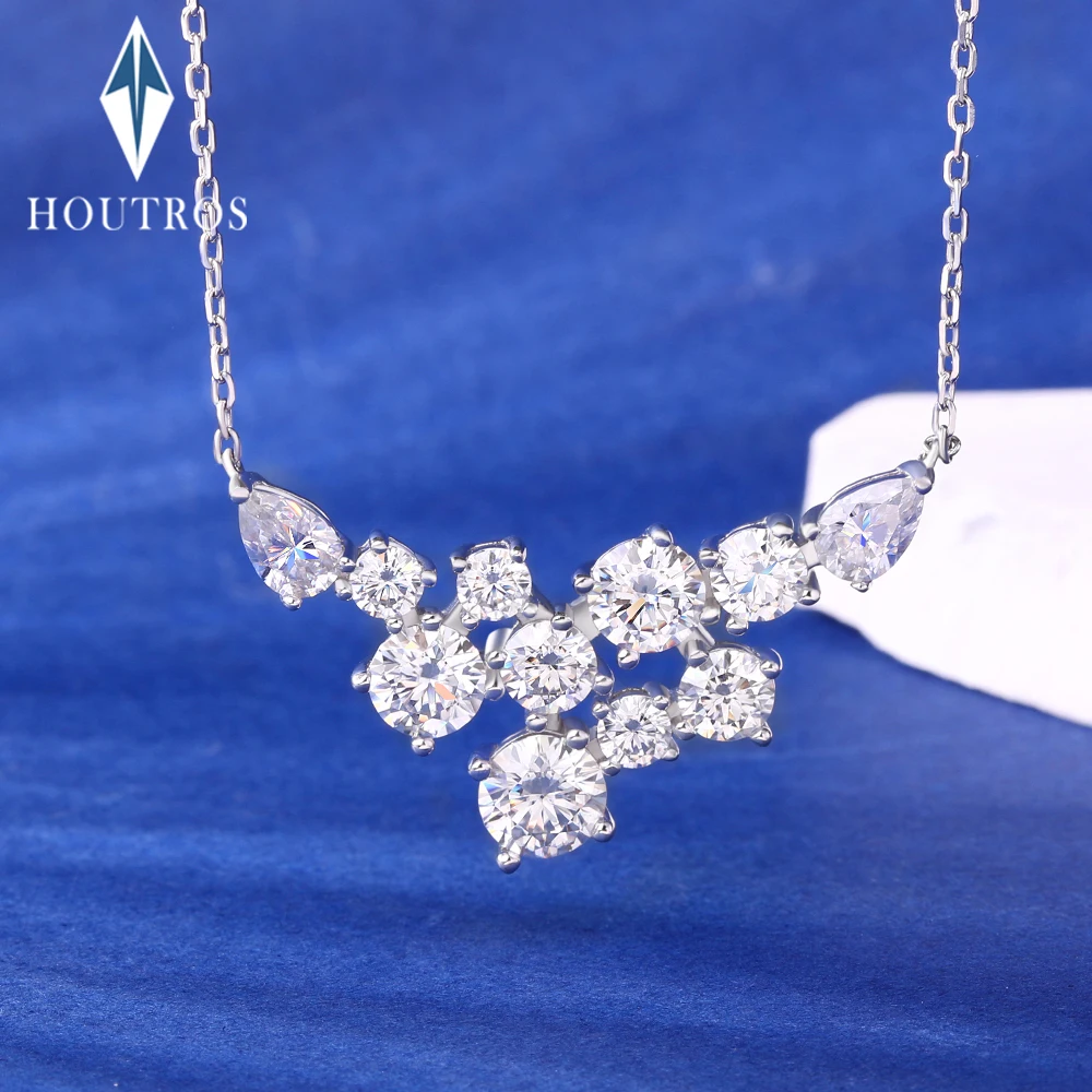 4.8cttw Full Moissanite Pendant Necklace for Women S925 Silver Round & Pear Cut Lab Diamond Necklace Party Wedding Jewelry Gift