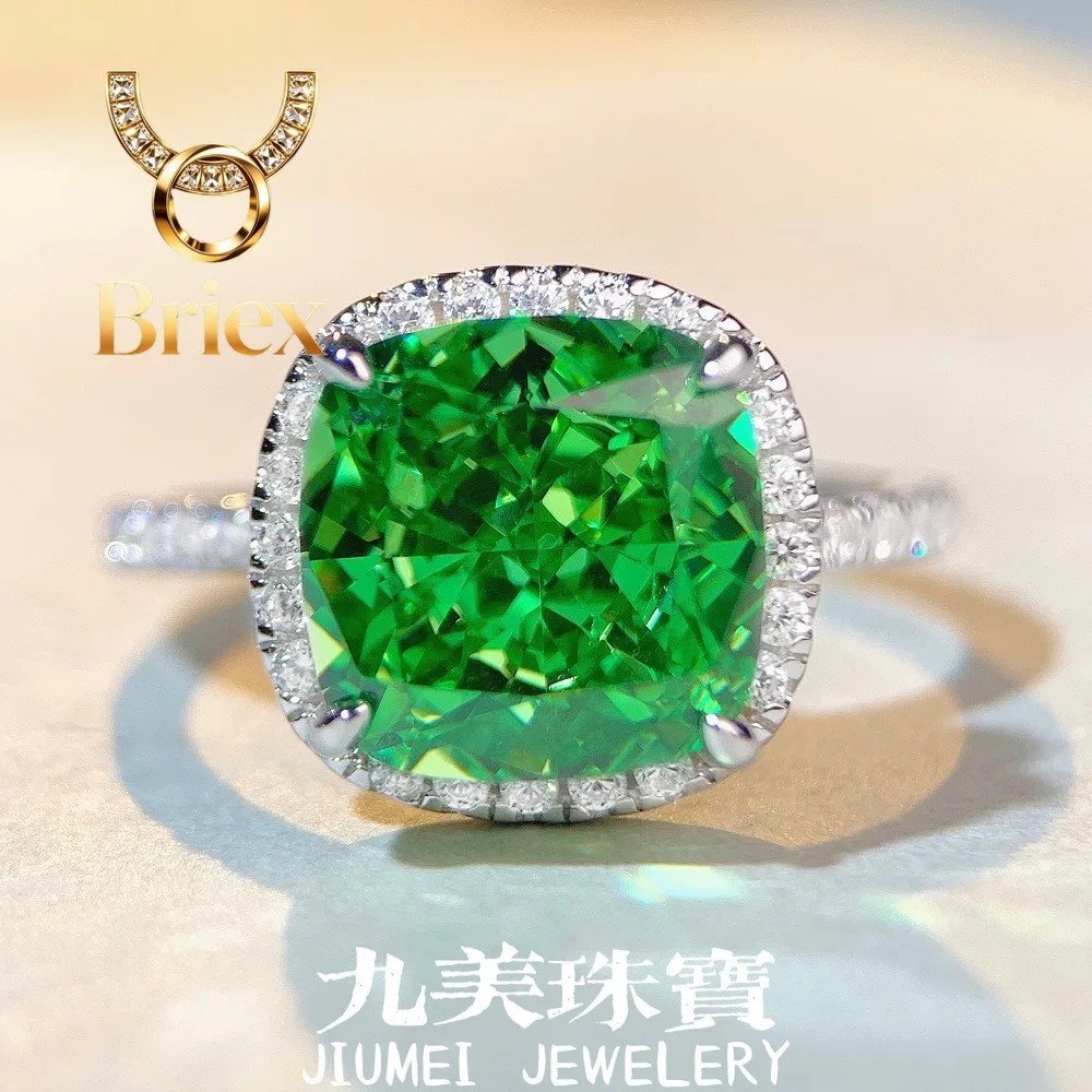 Briex Jewelry Luxury Solid Platinum PT950 yellow Emerald Green Pink Women's Full Diamond Square Diamond Ring 5 karat Moissanite