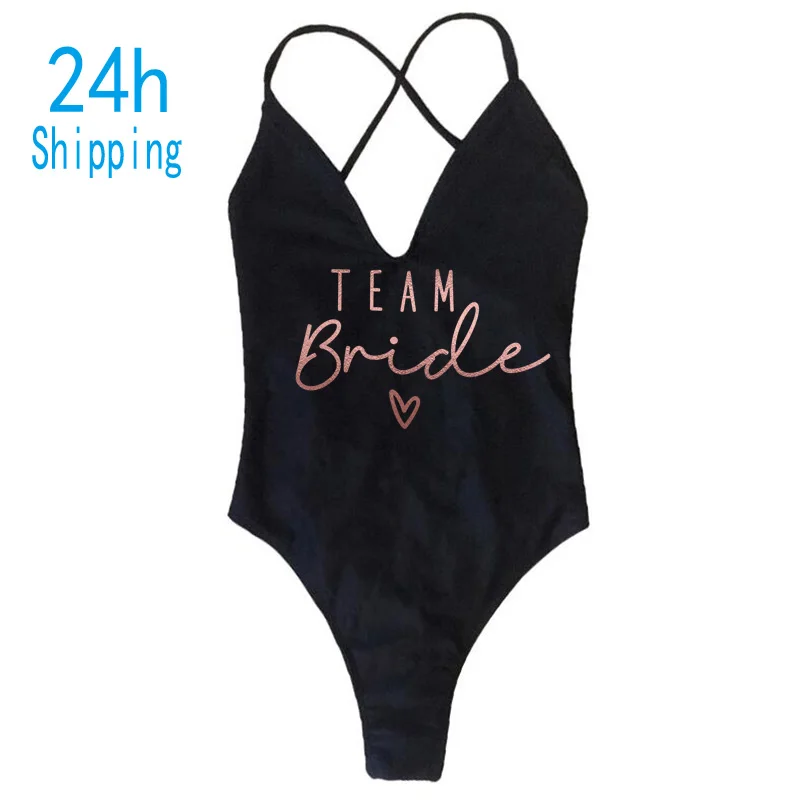 S-XL Team Bride Padded Swimwear Sexy One Piece Party Bridal Swimsuits Women Swimwear Backless Bachelor Bathing Suit Beachwear