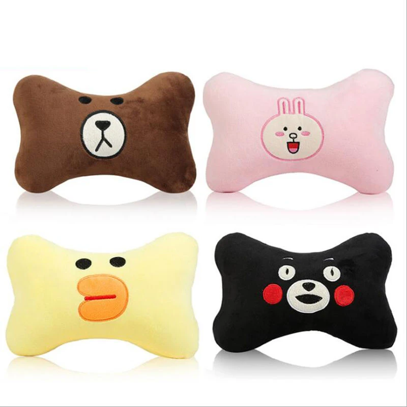 Cute Car Pillow Universal Cartoon Car Headrest Neck Pillow PP Cotton Soft Pad Women Girls Kids Car Accessories 2pcs/Set 2022