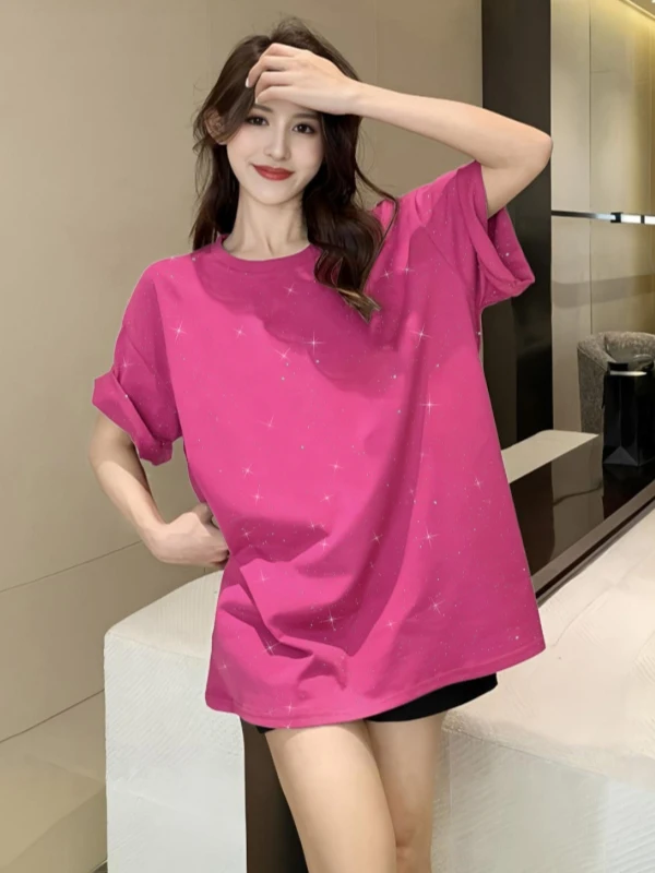 Pure Cotton Short Sleeve T-Shirt Women's Summer New Style European Loose Half Sleeve Top Butt Covering Body Shirt