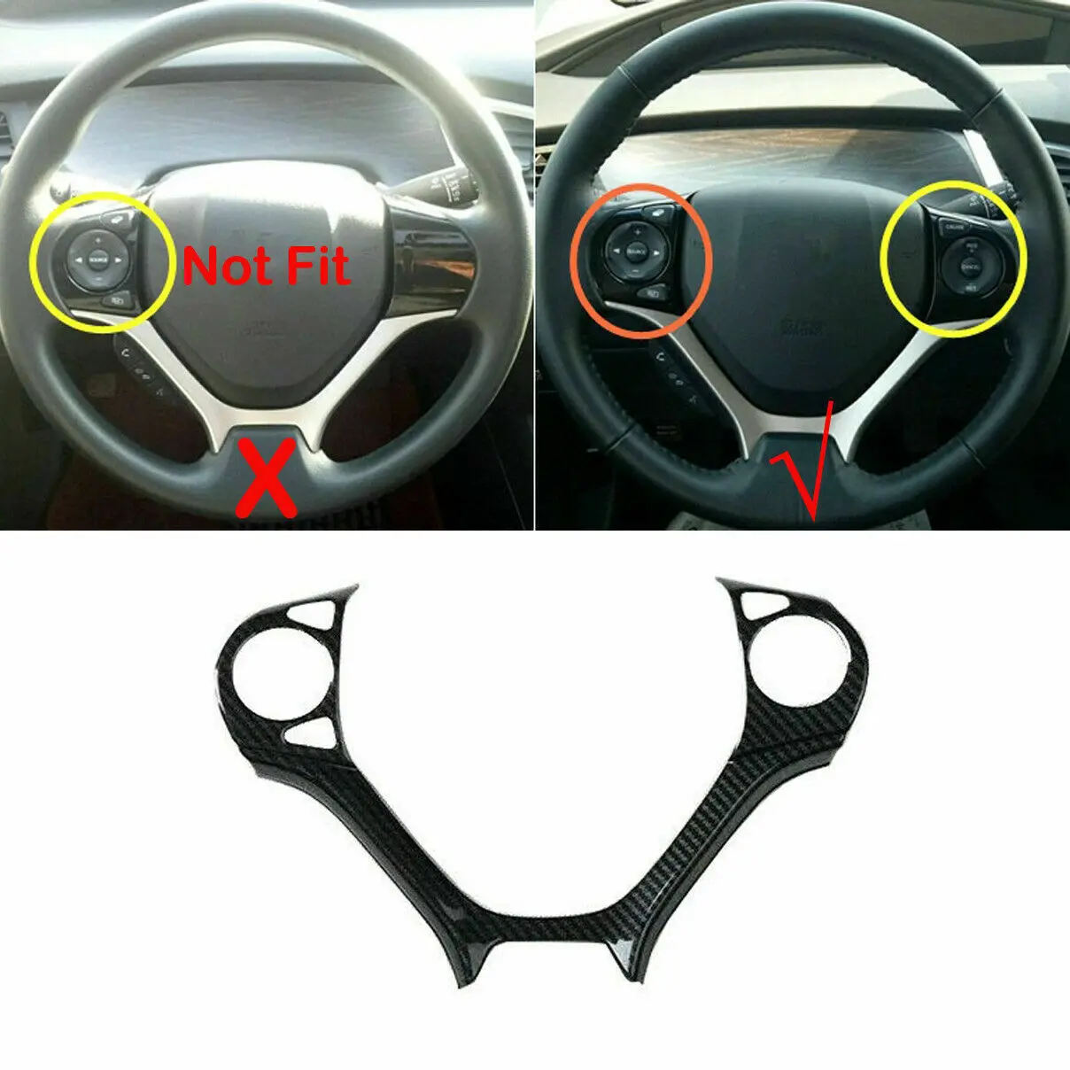 For Honda Civic 9th 2012-2015 ABS Car Carbon Fiber Style Inner Steering Wheel Button Frame Trim Cover Auto Part Accessories