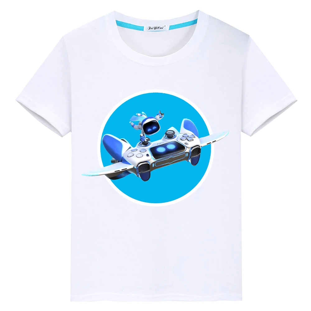 Game Astro Bot 100%Cotton print t shirt for kids boy 10years Kawaii Tops anime Short Cartoon t-shirt y2k one piece girls clothes