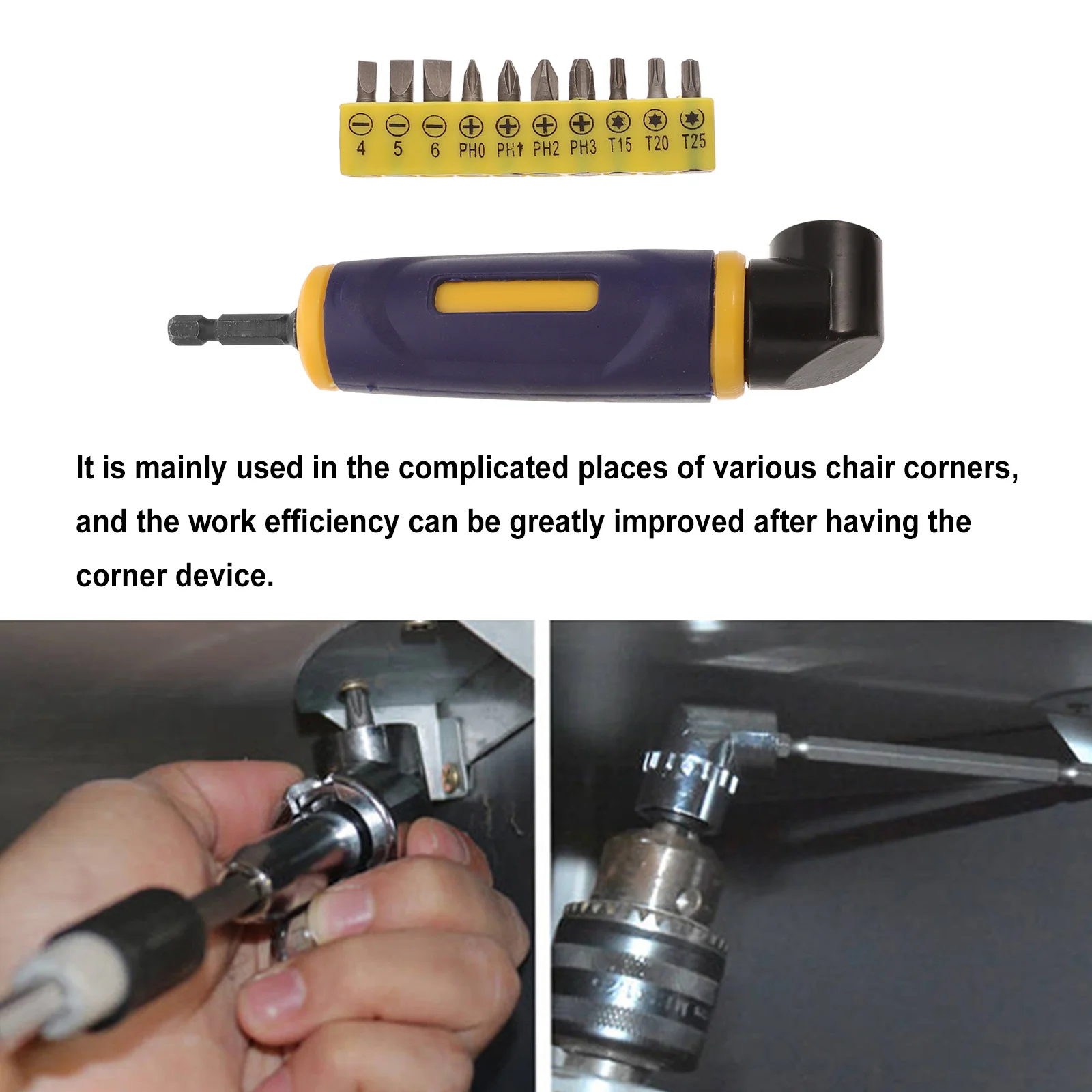 

Corner Angle Adapter 1Set Exquisite Workmanship Safe Durable Ten Replacement Bits Different Jobs Great Convenience Right Angle