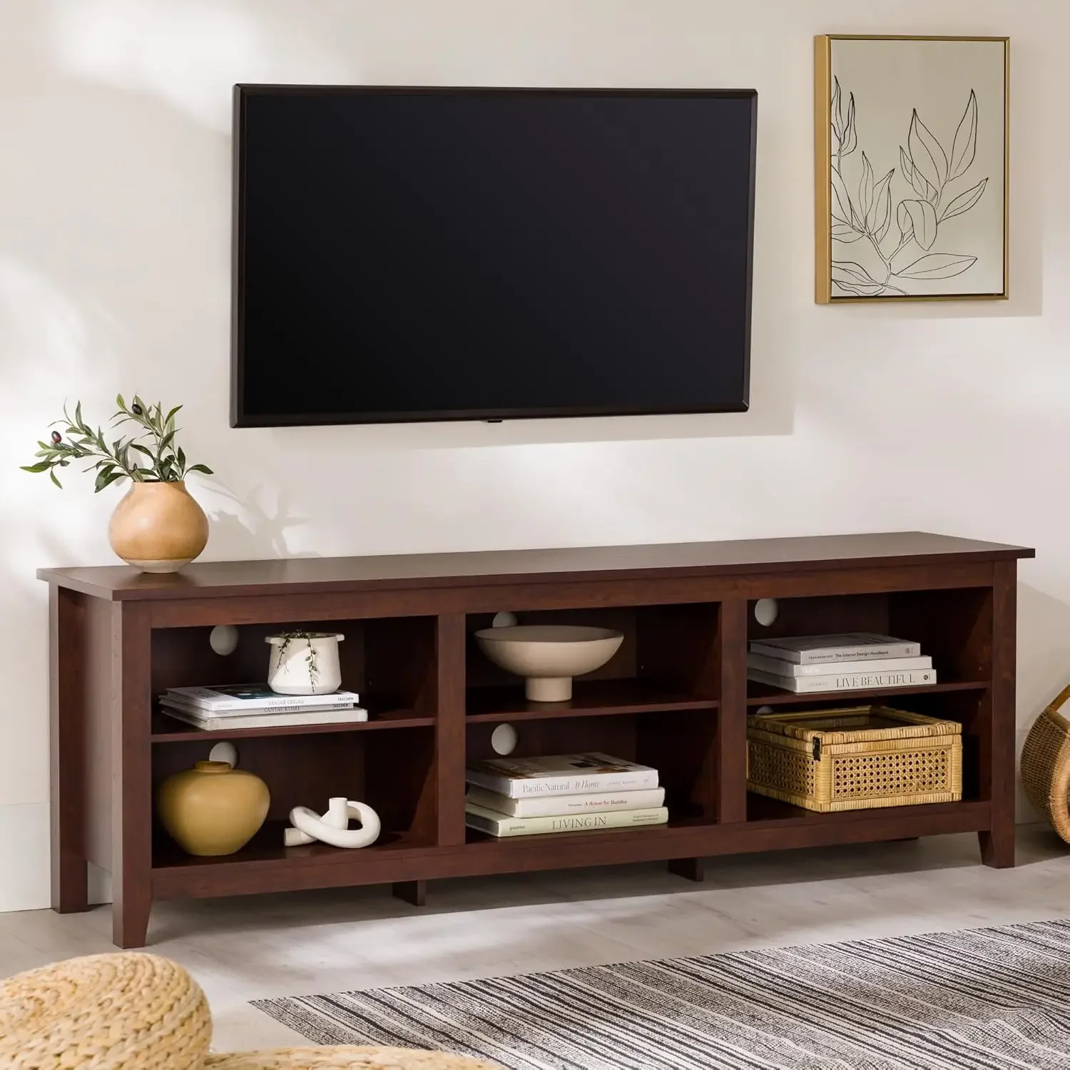 

TV Stands，Wren Classic Brown TV Media Console Entertainment Center for 80 Inch Television with Storage Cubby, 70 Inch