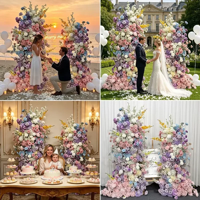 Lush Cascade Pastel Blooms Matching Pillar Flower Set Engagement & Birthday Party Venue Decor