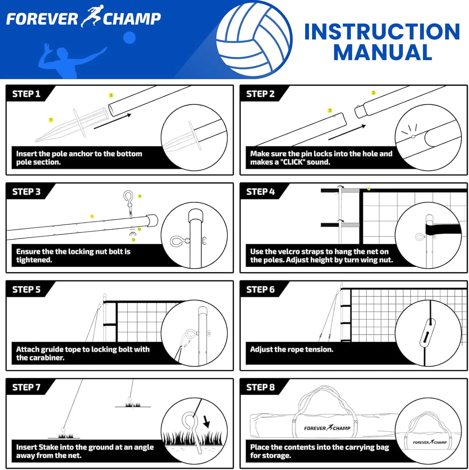 Portable Volleyball Net Set with Regulation Size Net, PU Ball, Carrying Bag, Poles & Pump for Backyard and Beach