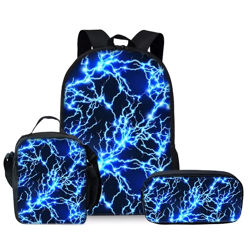 Thunder and Lightning Three Piece Backpacks Set for Boy and Girls Best Gifts 2D Flat Cartoon School Backpack for Children