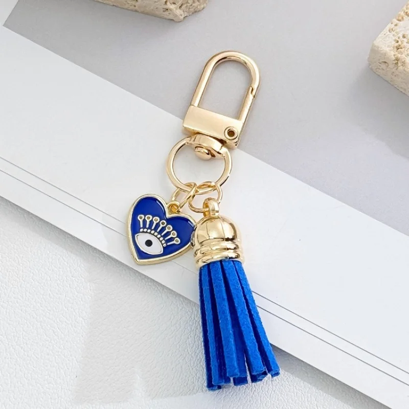 Cross-border best-selling evil eye keychain Blue tassel hanging ornament Alloy diamond pendant Bag Accessories