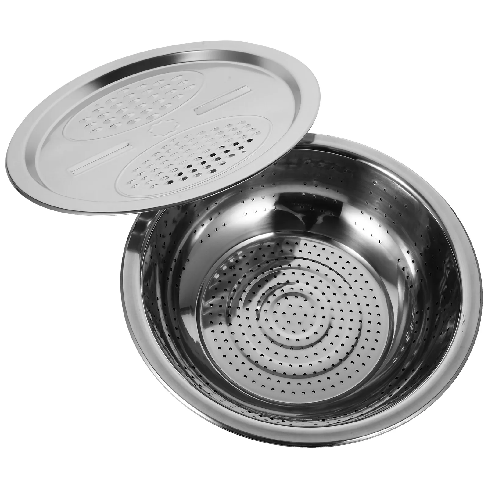 

1 Set Stainless Steel Multifunctional Grater Basin Metal Vegetable Fruit Colander Drainer Basket Rice Washer Large Capacity
