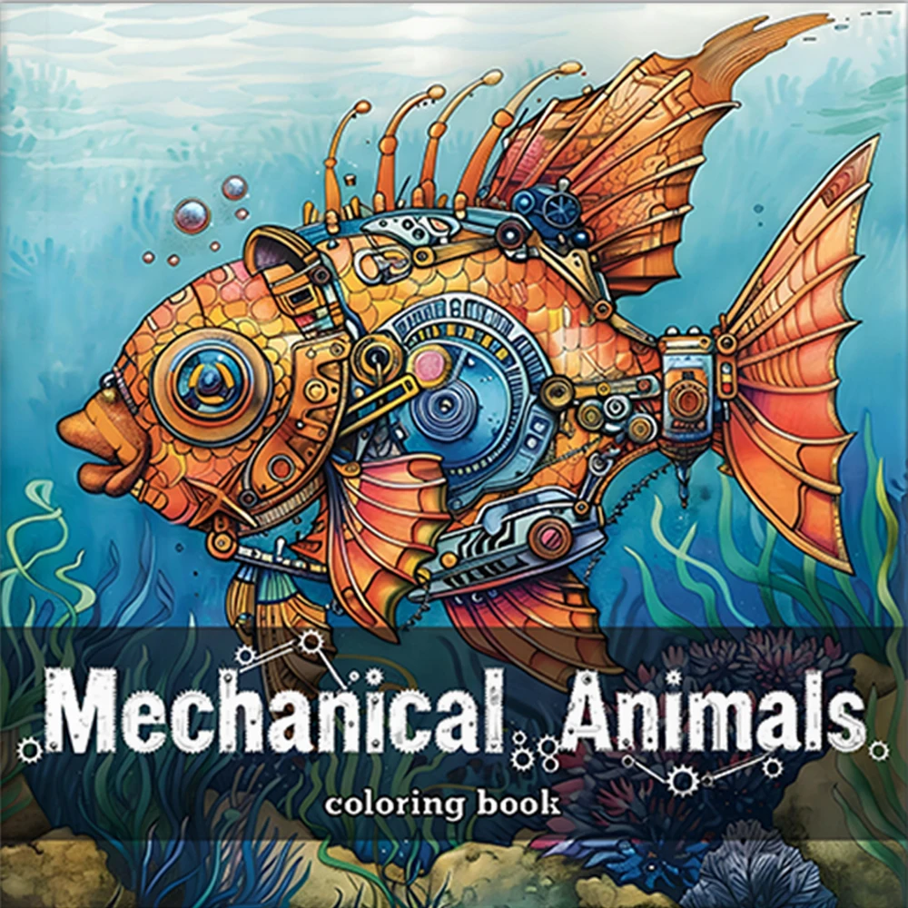 Libro para colorear de animales mecánicos para adultos y adolescentes con 24 páginas para aliviar el estrés, matar el tiempo, pintura de Graffiti, libros de dibujo