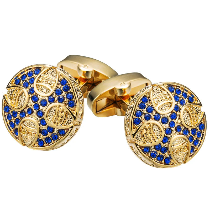 KFLK Cuff Links For Men Retro Round Blue Crystal Cufflinks Shirt Cross Button High Quality Brand Luxury Wedding Guests