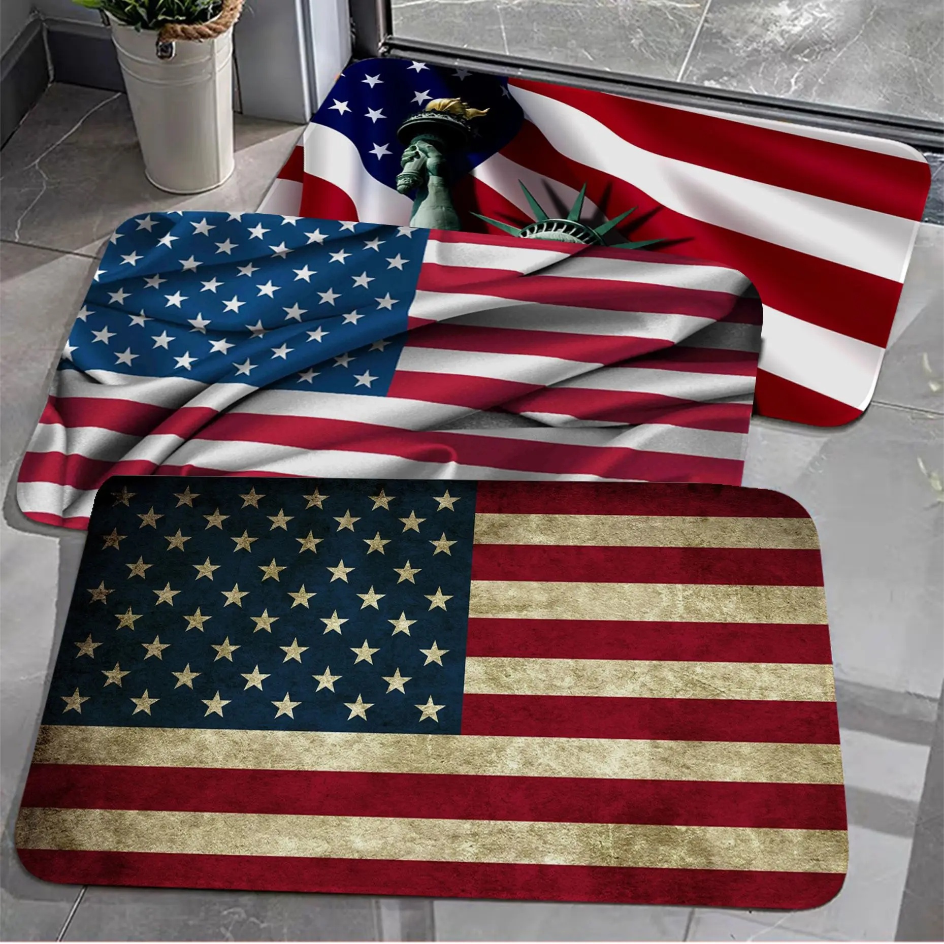 American Flag Long Rugs Nordic Style Bedroom Living Room Doormat Home Balcony Anti-Slip Household Carpets