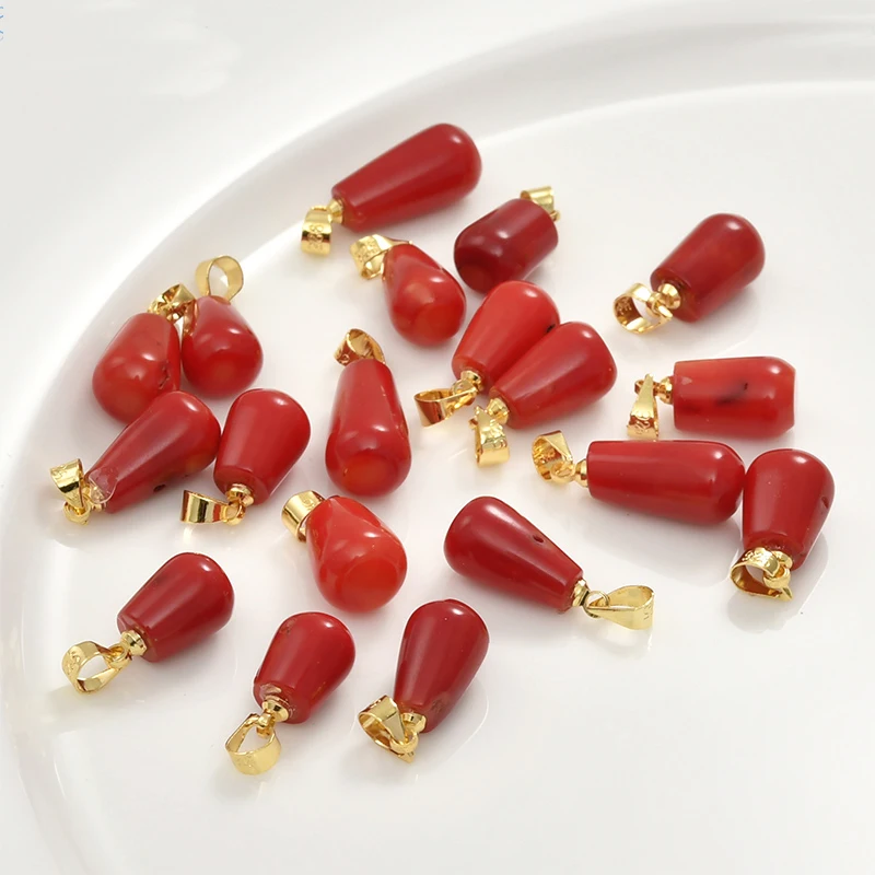 10pcs 12-20mm Water Drop Red Coral Pendant Beads DIY Jewelry Accessories Sea Bamboo Coral Pendants For Necklace Making