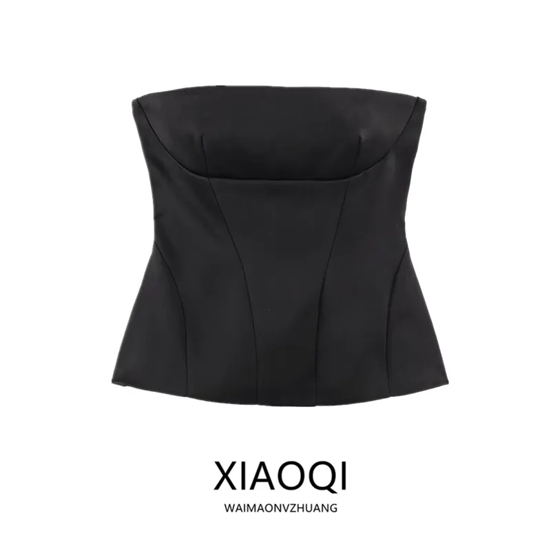 Fall 2026 Women's Slim Fit Nine-Point Short Skirt Style Top Comfortable Pure Color Commute Style Backless Design No Padded