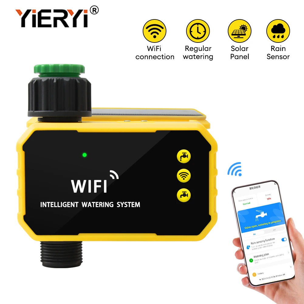 Yieryi Tuya WIFI Smart Valve Controller Solar Intelligent Automatic Water Timer Outdoor Garden Drip Irrigation Sprinkler Timer