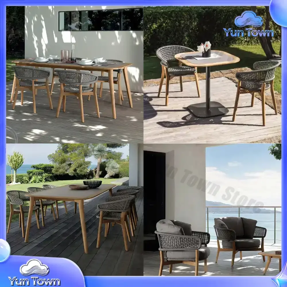 Nordic outdoor tables and chairs leisure courtyard garden villa hotel designer solid wood rattan chair model room sunscreen