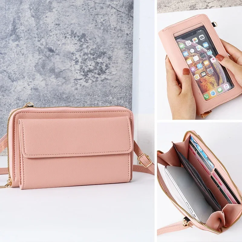 New Fashion Solid Color Versatile Touch Screen Phone Bag for Women Multifunctional Large Capacity Oblique Straddle Bag