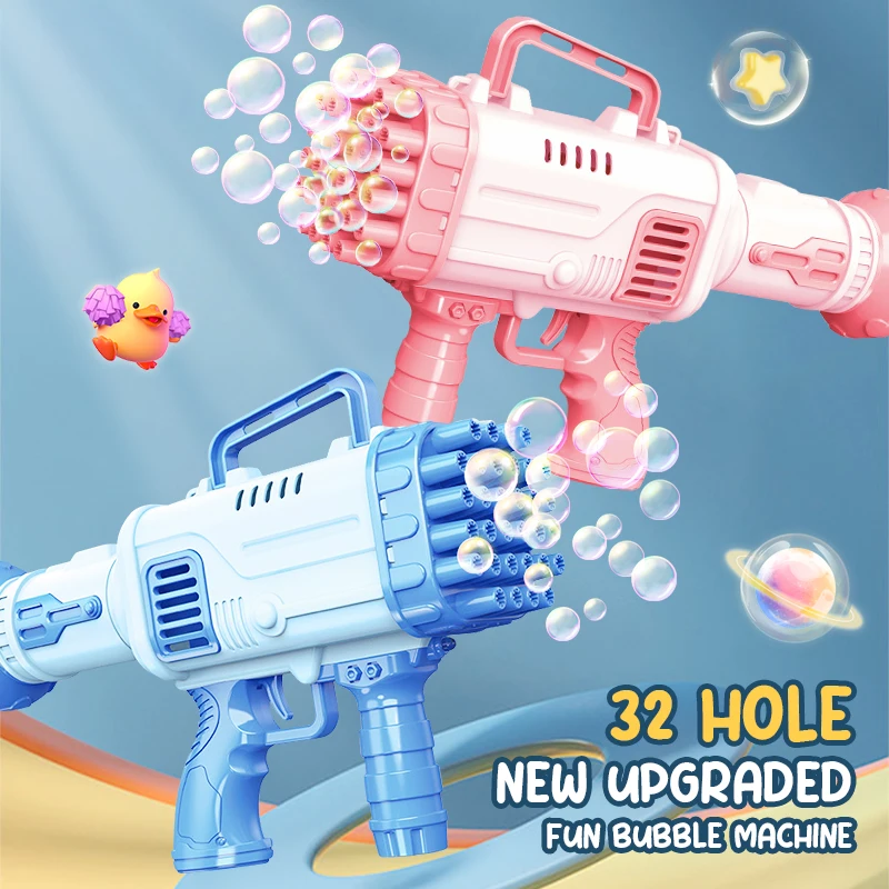 32 Hole Bubbles Gun Kids Toy Rocket Soap Bubble Machine Guns Automatic Blower Portable Pomperos with Light Toy for Children Gift