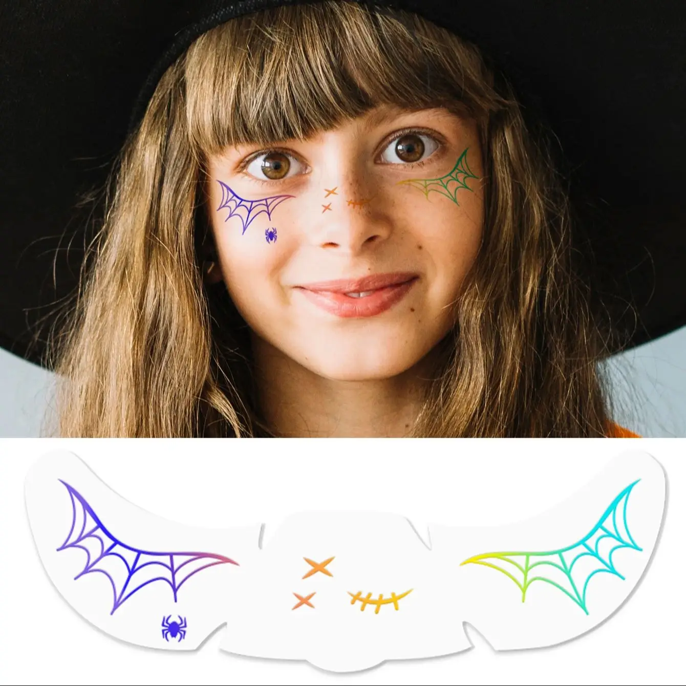6 قطع من ملصقات وشم الوجه بالليزر للهالوين على شكل قرع الخفافيش العنكبوت المزيفة للنمش ملصقات وشم مؤقت لمهرجان حفلات الموسيقى