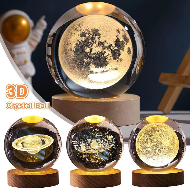 Bola luminosa LED luces nocturnas Sistema Solar Saturn, lámpara de mesa de Luna 3D, USB, lámpara de ambiente para dormitorio, regalo de cumpleaños