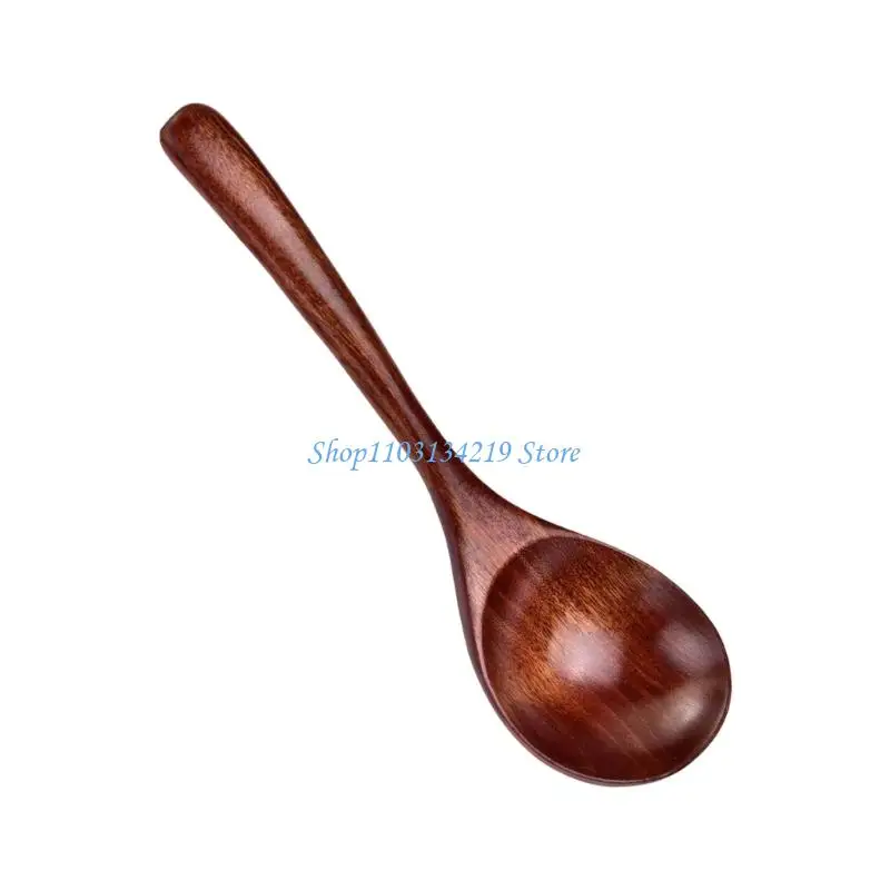 N5KC Wooden Soup Spoon Long Handle Kitchen Tool Round Bowl Japanese For Home Use Picnics And Daily Meals