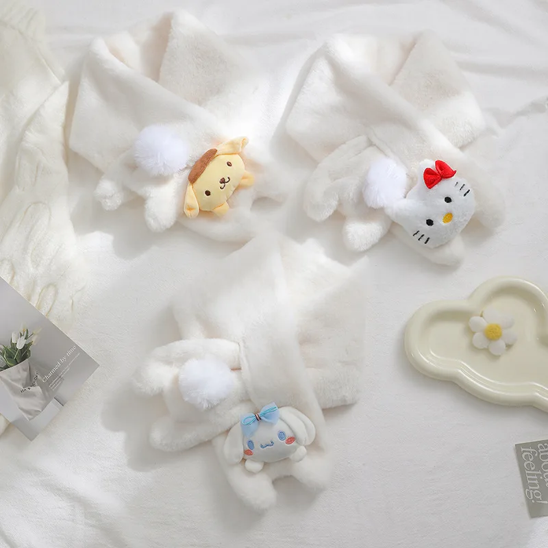 

Новый плюшевый милый студенческий шарф Miniso Sanrio плюс бархатный зимний шарф через плечо, плюшевый зимний горячий тренд