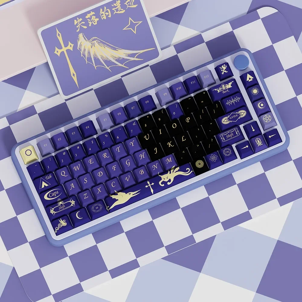 Imagem -03 - Adequado para Teclado Mecânico Keycaps Material Pbt 138 Teclas Roxo Cereja Coração Preto