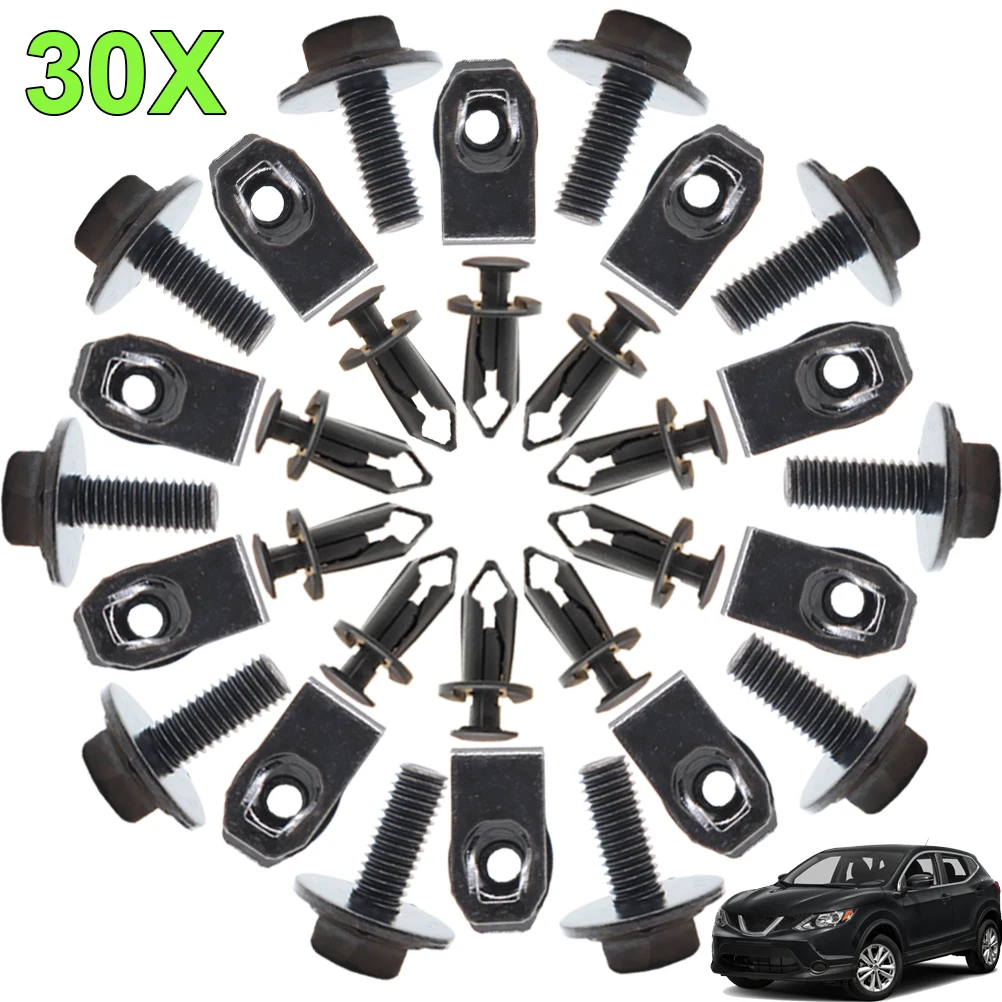 For Nissan Qashqai 2014-2020 Car EngineUndertray Cover Splash Body Hold Bolts Fixed Nuts Fastener Retainer Clips Screws 30 Pcs