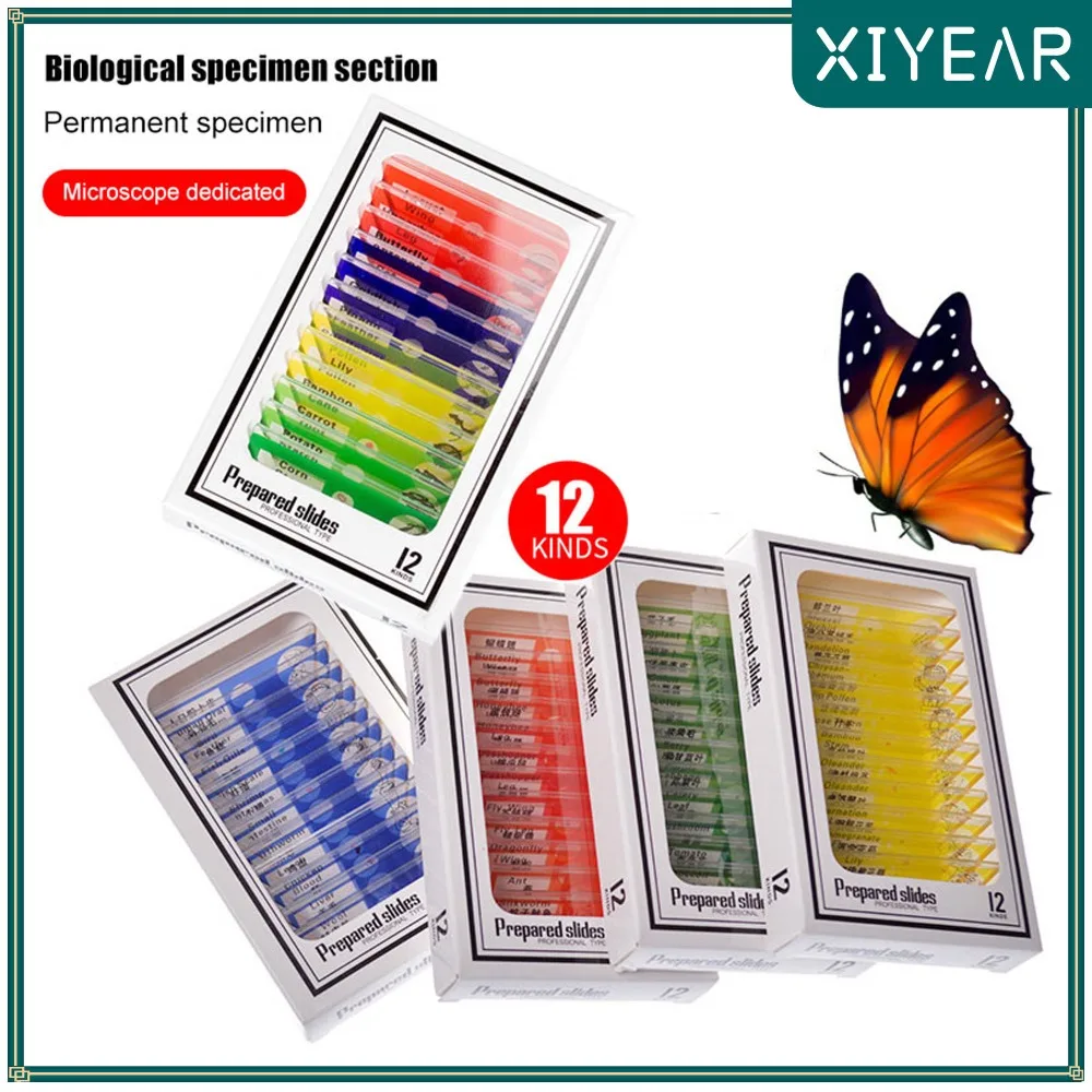 48pcs/60pcs Kids Prepared Microscope Slides Of Animals Insects Plants Flowers Biological Specimens For Kids’ Microscopes