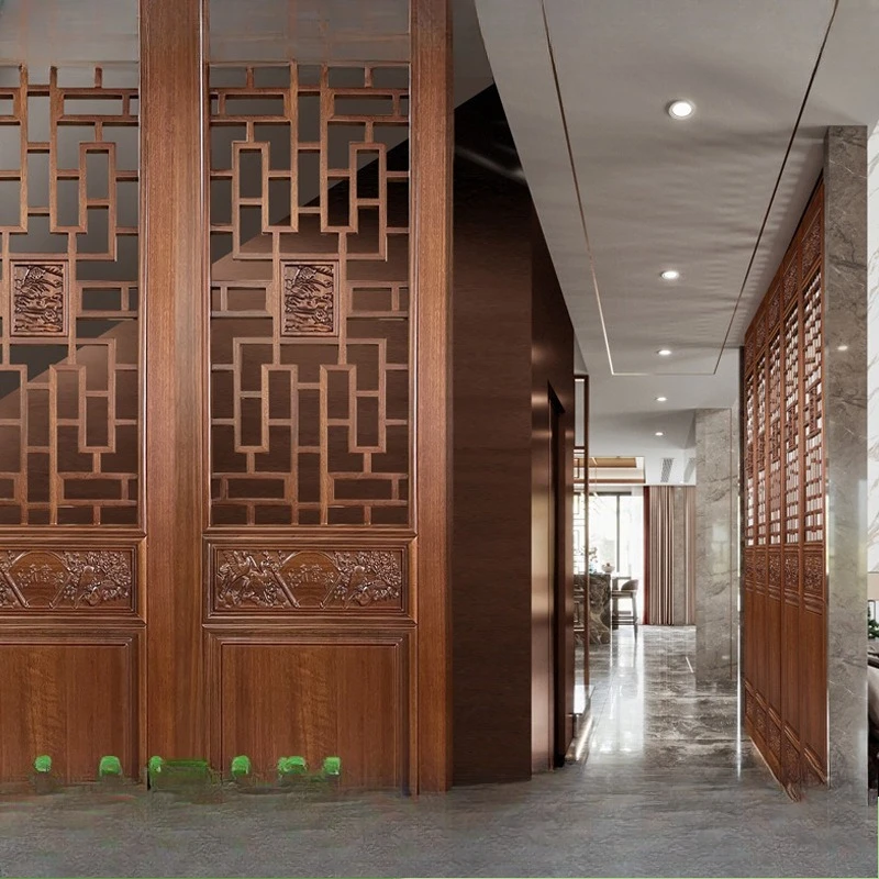 Ancient building door Home entrance Partition screen wooden door Wood carving grid Chinese style screen wooden door