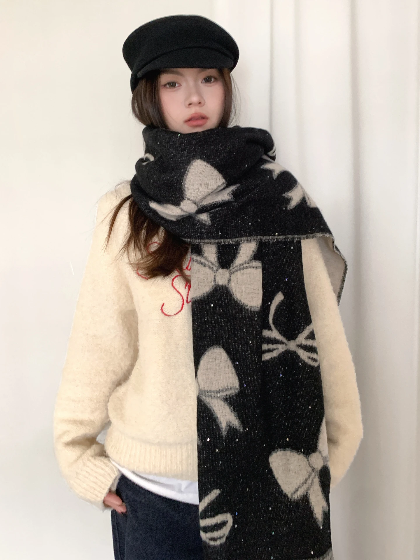 

Более толстый двусторонний шарф для женщин, мягкий и теплый на осень и зиму, универсальный для студентов