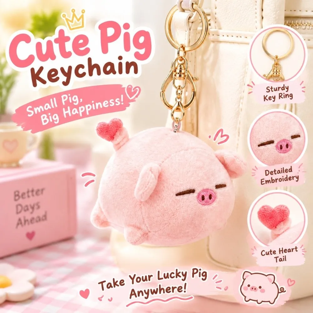 Soft Plush Pig Plush Charm Lying Pig Cute Relaxed Shape Bag Pendant Portable Lightweight Stuffed Pig Keychain Holiday