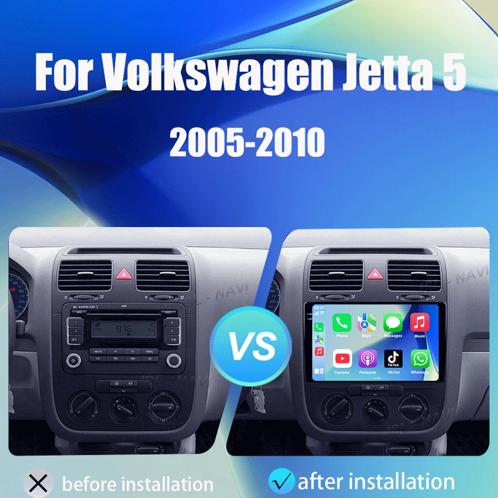 Android 16 For Volkswagen Jetta 5 2005 - 2010 Carplay Auto 4G+WIFI GPS Car Radio Navigation Multimedia Video Player Stereo BT