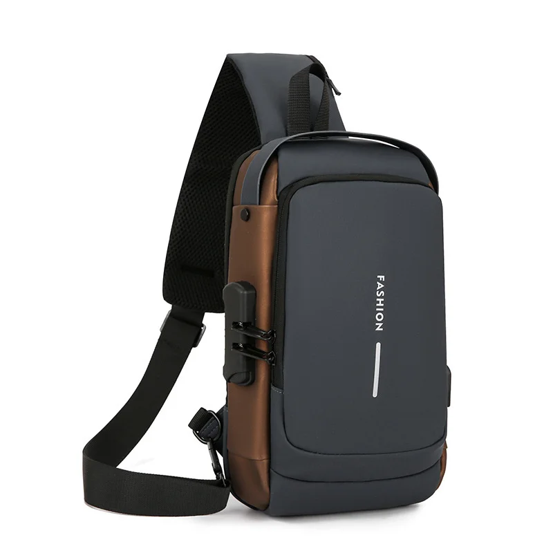 

New men's motorcycle bag password lock anti-theft chest bag men's crossbody bag chest bag outdoor sports USB interface chest bag