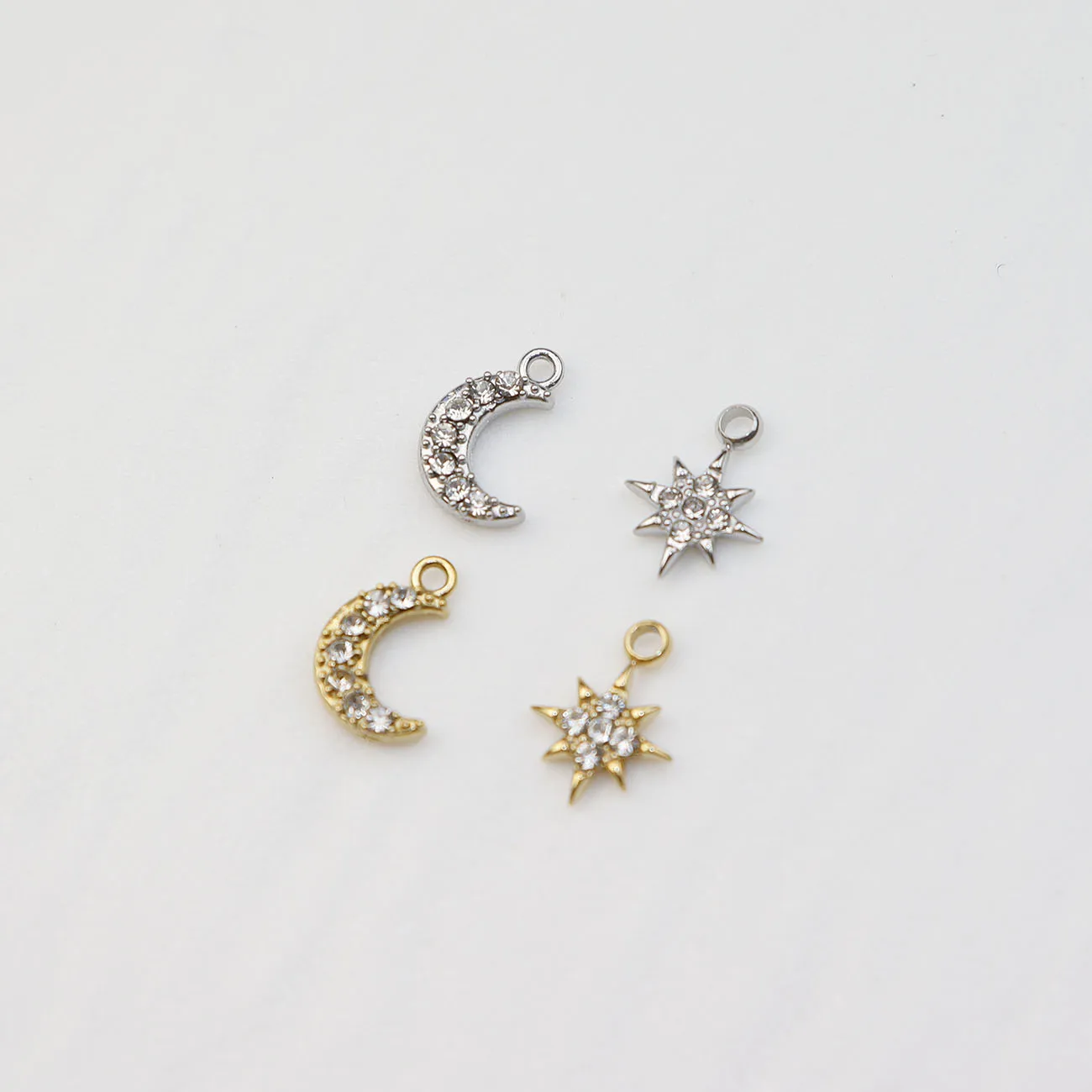 5pcs Stainless Steel Star Moon  Fashion Jewelry Accessory Components Charms DIY Handcraft Vacuum Plate Waterproof Antiallergic