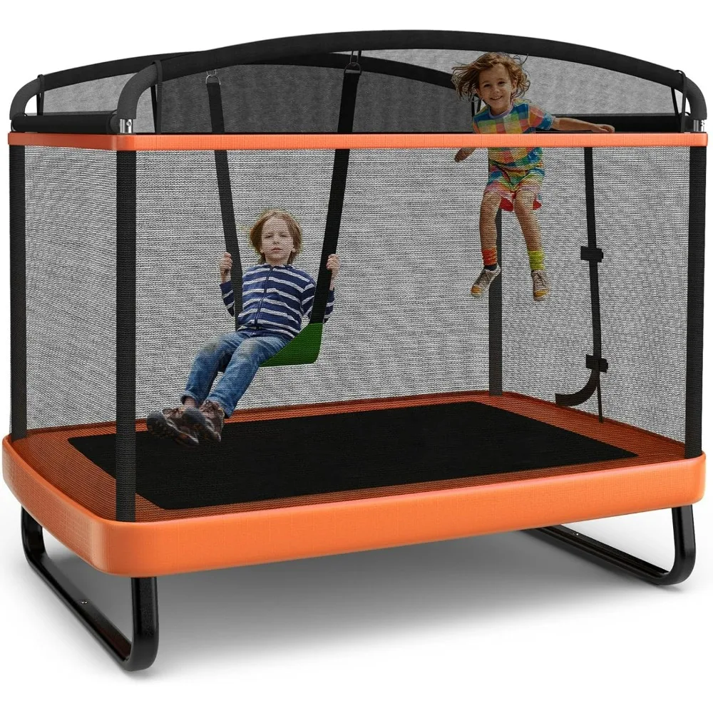 6 Ft Toddler Trampoline with Net & Swing, Mini Recreational Trampoline,  ASTM Approved, Max Load 220 lbs, Indoor Trampoline