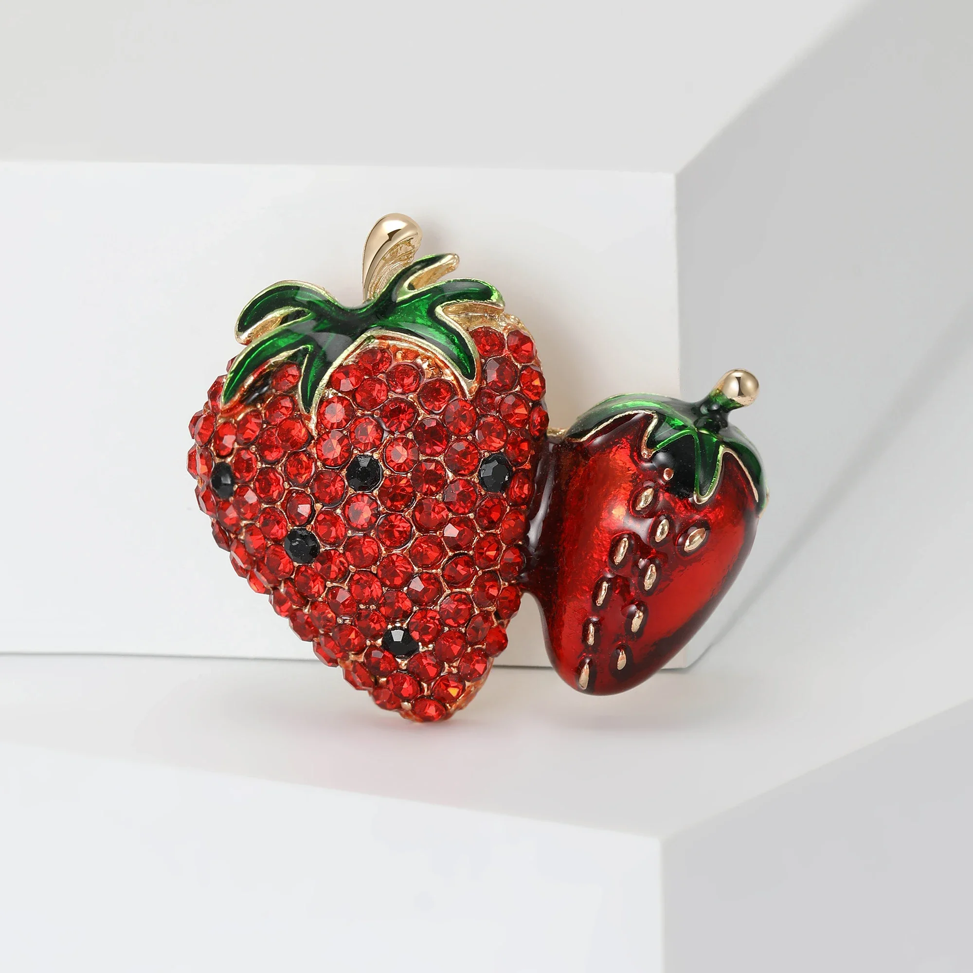 Enamel Rhinestone Strawberry Brooches for Women Unisex Plant Pins Multi-color Available Office Party Accessories Gifts