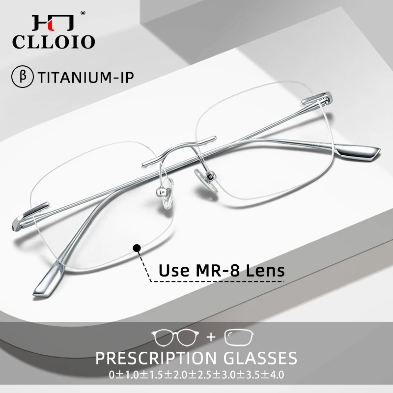 CLLOIO Ultra-light Titanium Rimless Read Glasses Simple Square Myopia Frames Anti-blue light Customized Prescription Glasses