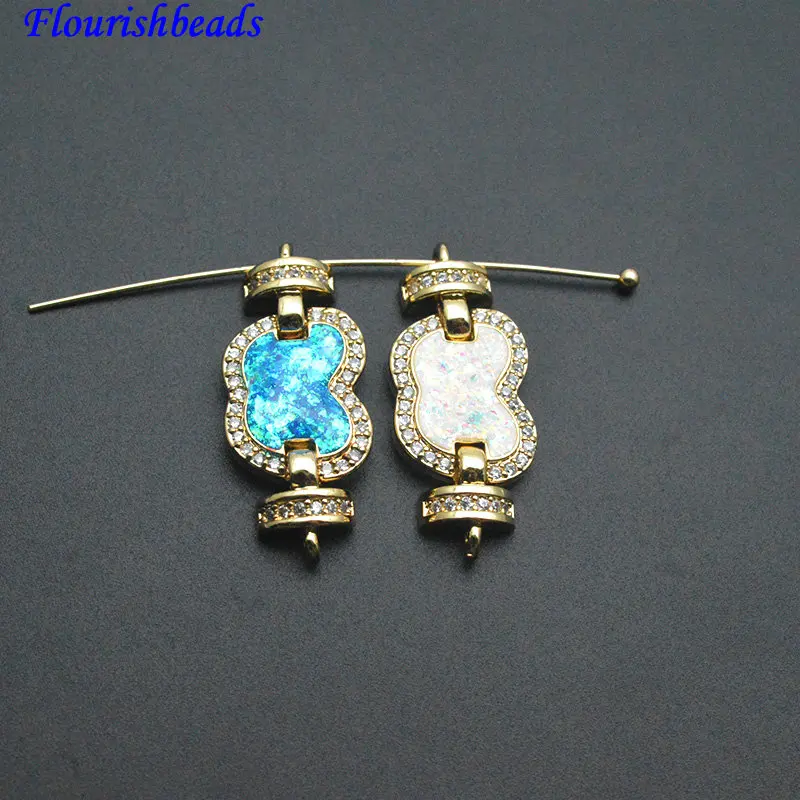 5pc Blue White Color Apple Shape Opal Paved Two Loops Jewelry Connector Charms