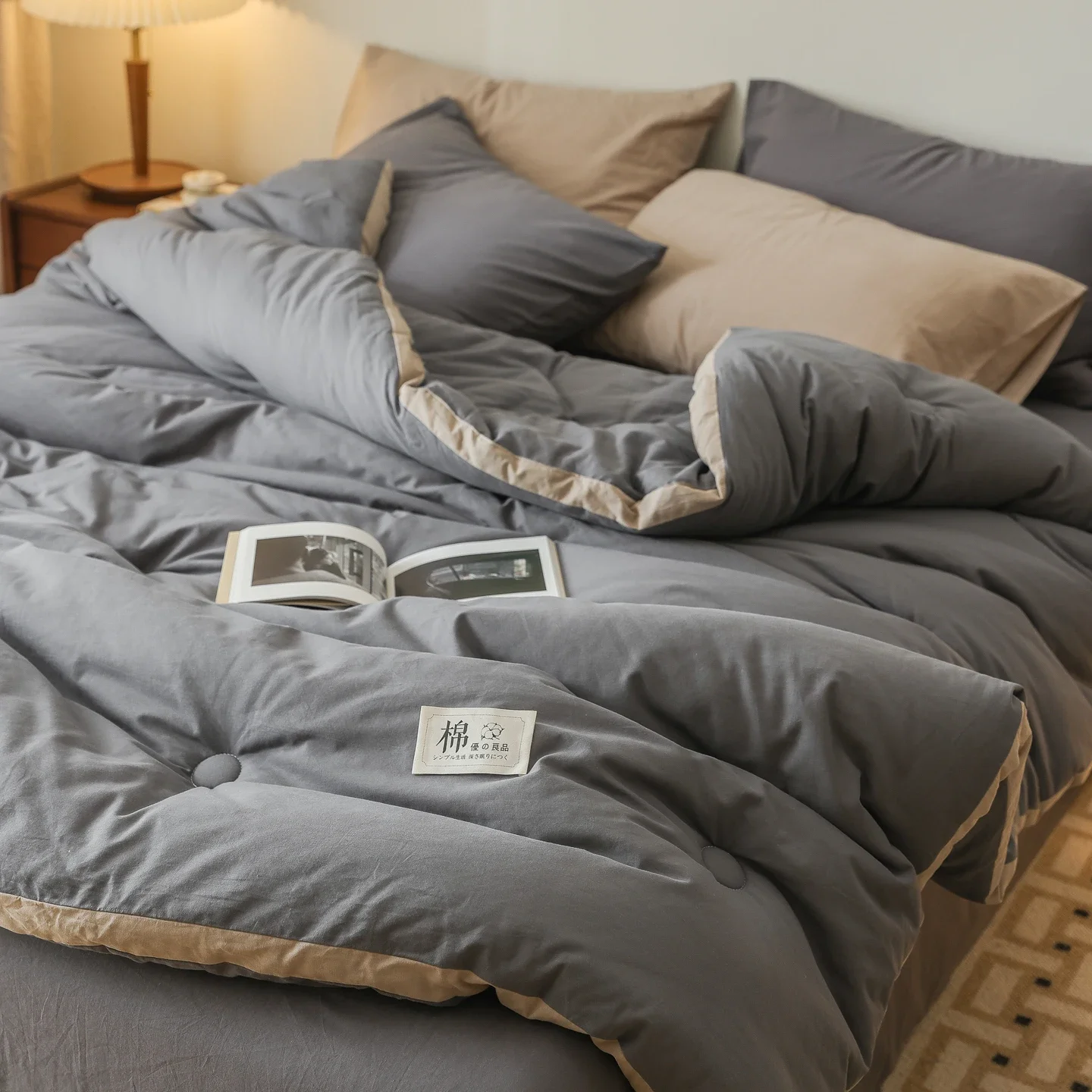 Japanese 100% Cotton Outside and Inside Winter Quilt Solid Brushed Thick Warm Comforter Spring Autumn Single Double Bed Duvet