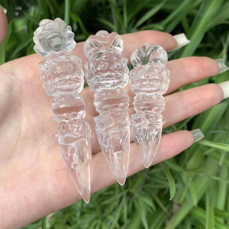 Mini Natural Clear Quartz Crystal Vajrakila Dorje Phurba Dagger Buddhist Ceremony Tibetan Sacred Talisman Protection Magic Altar