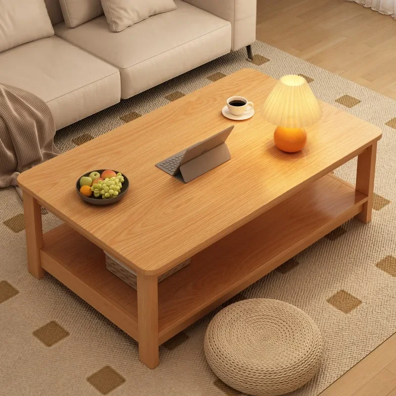 Solid Wood Coffee Table Living Room Square Two Tier Small Space Modern Minimalist Apartment Multifunctional Tea Table Furniture