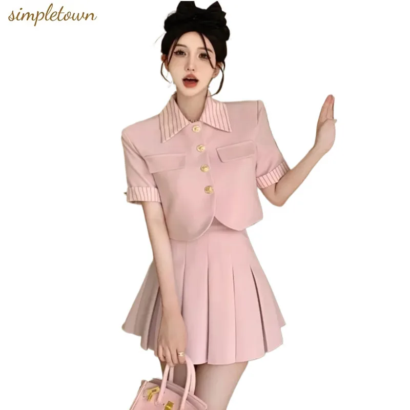 Small Fragrance Suit Women's 2023 Summer New Elegant Fashion OL Two Piece Set Women Jacket Coat + Pleated Skirt 2 Piece Outfits