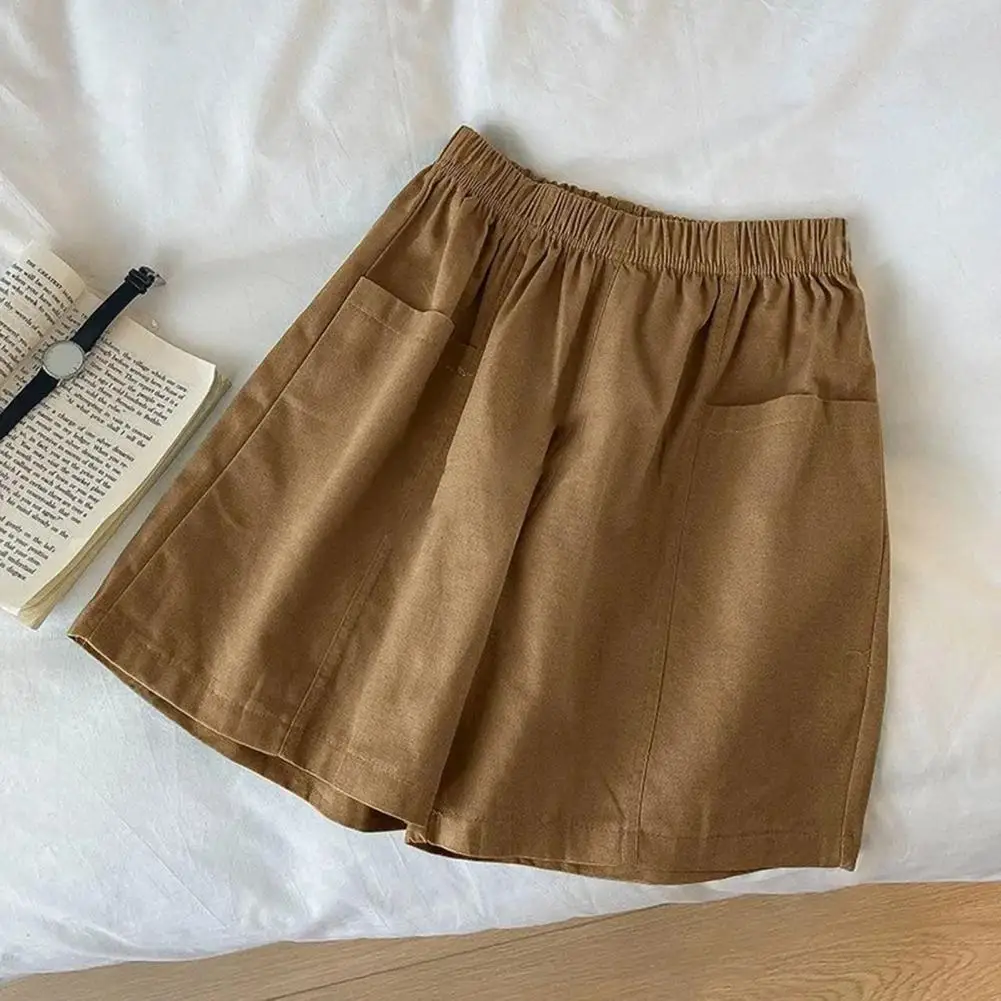 Women Loose Shorts Women Pocket Shorts Stylish Plus Size Women's Pleated A-line Shorts with Elastic Waist Pockets for Summer