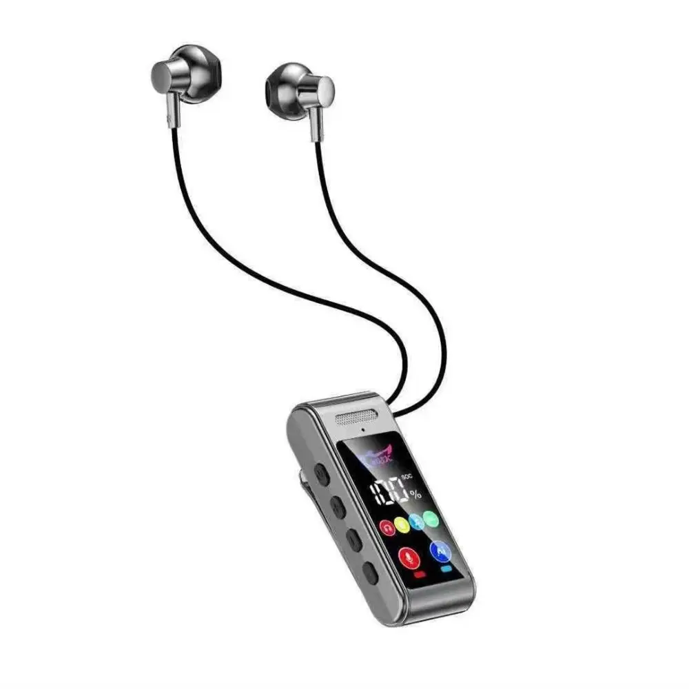 Ultra Long Battery Life Lavalier Bluetooth Earphones LED Screen HD Calling Bluetooth Headset Card Insertion Variable Sound