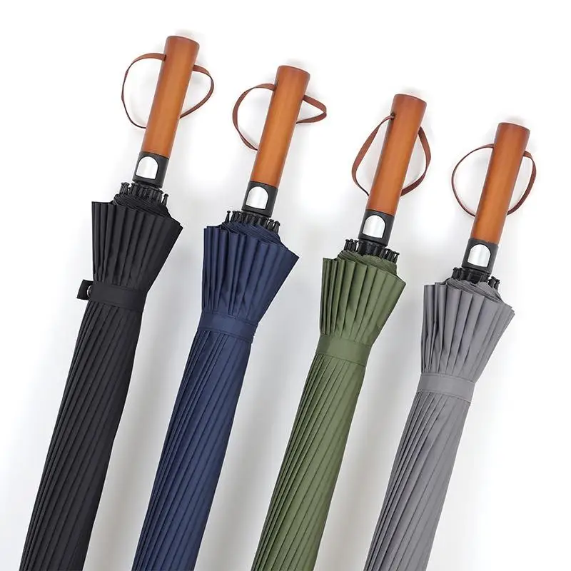 

24-rib Automatic Opening Wooden Handle Straight Umbrella Simple Windproof Rainproof Long Handle Business Golf Umbrella