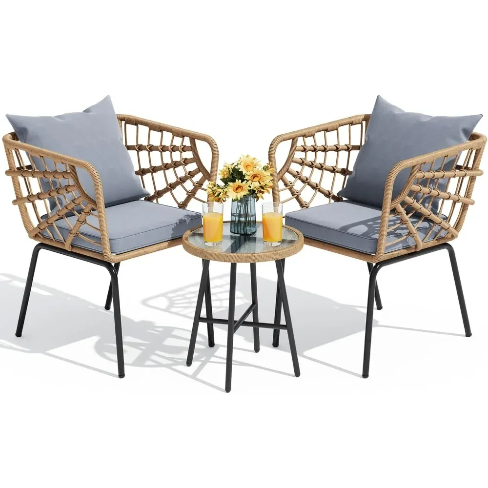 

Rattan Furniture Backyard Patio Furniture Set Outdoor Garden Lounge Deck All-Weather Patio Conversation Set for Balcony Porch