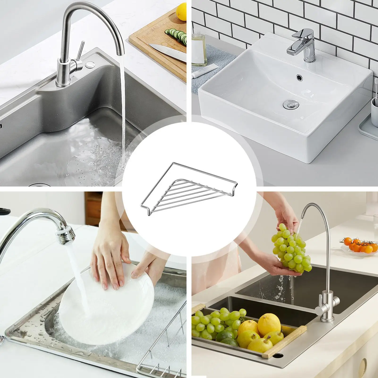 2PCS Triangle Dish Drying Rack Kitchen Sink Organizer Corner Over the Sink Sponge Rag Holder Foldable Stainless Steel Drainer view 5