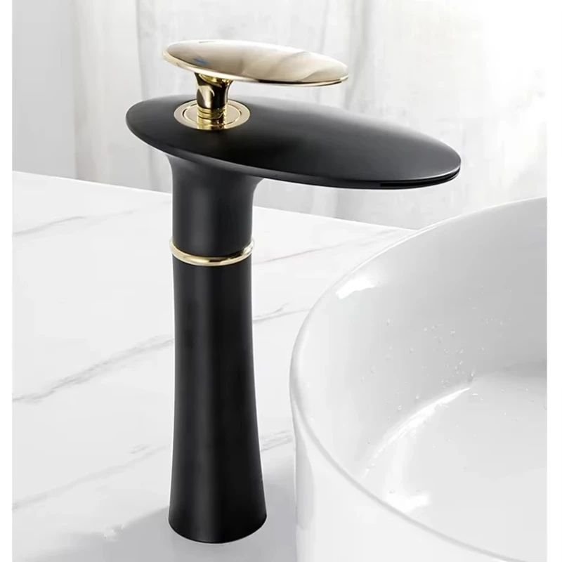 Bathroom Waterfall Faucet Single Hole Basin Faucet Cold and Hot Water Mixer Tap Brass Bathroom Basin Mixer Tap Washbasin Tap